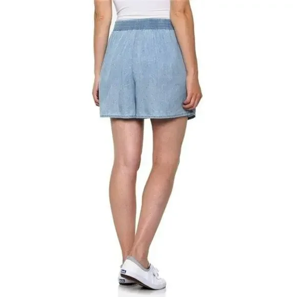 New Telluride High Rise Tie-Front Soft Lightweight Stretch Denim Flowy Shorts - Picture 3 of 7